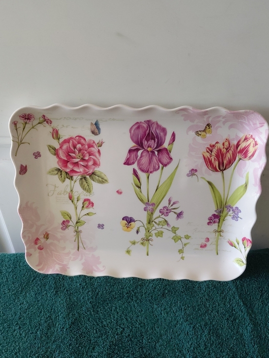 Other - Floral Serving Tray with Pink and Purple Blooms